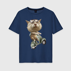 Женская футболка оверсайз Крутой котяра на скутере
