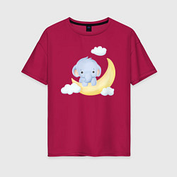 Женская футболка оверсайз Милый Слонёнок На Месяце С Облаками