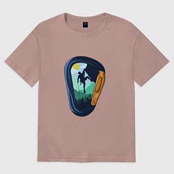 Футболка оверсайз женская Пейзаж с альпинистом в карабине, цвет: пыльно-розовый