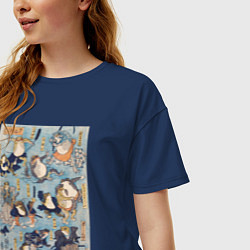 Футболка оверсайз женская Famous Heroes of the Kabuki Stage Played by Frogs, цвет: тёмно-синий — фото 2