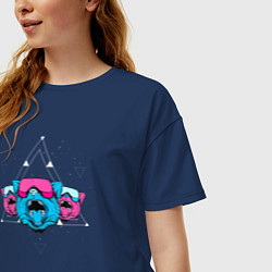 Футболка оверсайз женская Космические кибер коты, цвет: тёмно-синий — фото 2