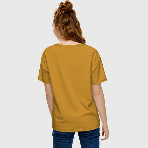 Женская футболка оверсайз Сакура с иероглифами / Горчичный – фото 4