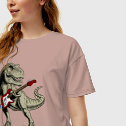 Футболка оверсайз женская Динозавр рокер, цвет: пыльно-розовый — фото 2
