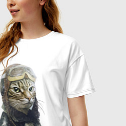 Футболка оверсайз женская Кот - пилот The pilot Cat, цвет: белый — фото 2