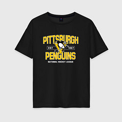 Женская футболка оверсайз Pittsburgh Penguins Питтсбург Пингвинз