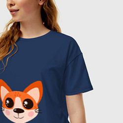 Футболка оверсайз женская Корги! Портрет собаки-лисички с огромными глазами, цвет: тёмно-синий — фото 2