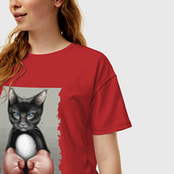 Футболка оверсайз женская Крутой котяра в боксёрских перчатках Cool cat in b, цвет: красный — фото 2