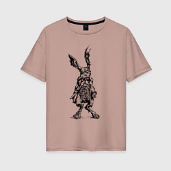 Женская футболка оверсайз Кролик - драное ухо с часами на животе Rabbit - a