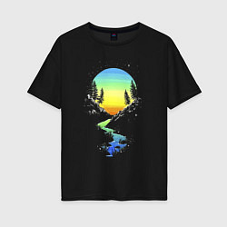 Женская футболка оверсайз Заходящее солнце отражается в ручье The setting su