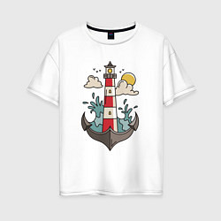 Женская футболка оверсайз Маяк Якорь Lighthouse Anchor