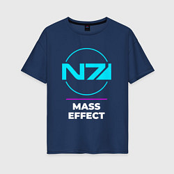 Футболка оверсайз женская Символ Mass Effect в неоновых цветах, цвет: тёмно-синий
