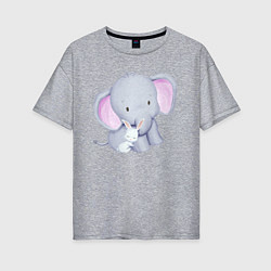 Женская футболка оверсайз Милый Крольчонок Обнимает Слонёнка