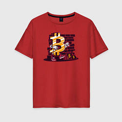 Женская футболка оверсайз Биткоин на фоне стены Bitcoin