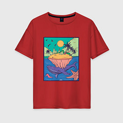 Женская футболка оверсайз Тропический остров и Кит
