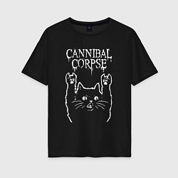 Футболка оверсайз женская Cannibal Corpse Рок кот, цвет: черный