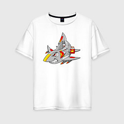 Футболка оверсайз женская Акула кибер - самолет, цвет: белый