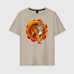 Женская футболка оверсайз Тигр выходит из груди