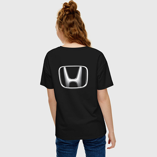 Женская футболка оверсайз HONDA ХОНДА LOGO спина / Черный – фото 4