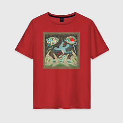 Женская футболка оверсайз Chinese Pattern Птичий орнамент