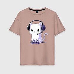 Футболка оверсайз женская Котёнок игроман The kitten is a gambler, цвет: пыльно-розовый