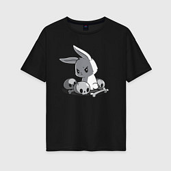 Женская футболка оверсайз Кролик среди черепов A rabbit among skulls