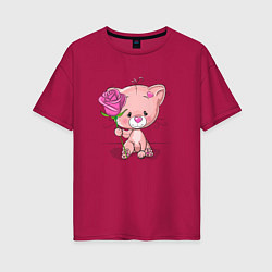 Женская футболка оверсайз Котенок с розой