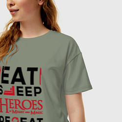 Футболка оверсайз женская Надпись: Eat Sleep Heroes of Might and Magic Repea, цвет: авокадо — фото 2