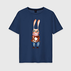 Женская футболка оверсайз Кролик в очках