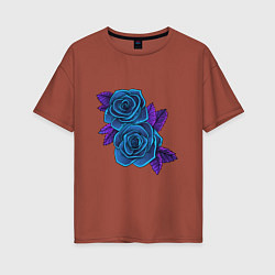 Женская футболка оверсайз Синие розы ночью