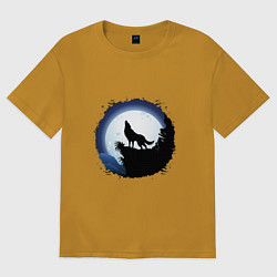 Футболка оверсайз женская Песня волка луне, цвет: горчичный