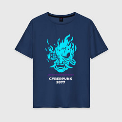 Женская футболка оверсайз Символ Cyberpunk 2077 в неоновых цветах