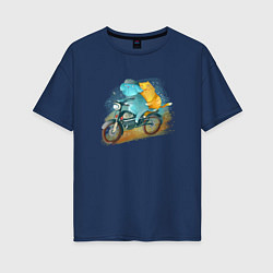 Женская футболка оверсайз Кошки на мотоцикле
