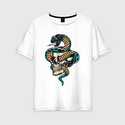 Футболка оверсайз женская Змея в Черепе, цвет: белый