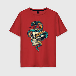 Женская футболка оверсайз Змея в Черепе
