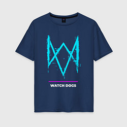 Футболка оверсайз женская Символ Watch Dogs в неоновых цветах, цвет: тёмно-синий