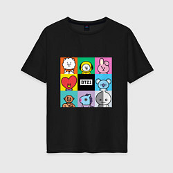 Футболка оверсайз женская BT21 BTS к-поп, цвет: черный