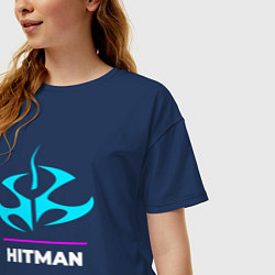 Футболка оверсайз женская Символ Hitman в неоновых цветах, цвет: тёмно-синий — фото 2