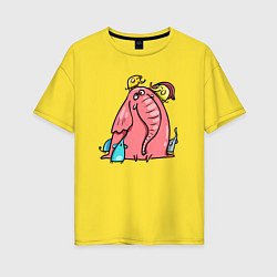 Футболка оверсайз женская Розовая слоника со слонятами, цвет: желтый