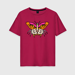Футболка оверсайз женская Бабочка м морда тигра, цвет: маджента