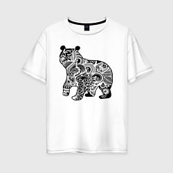 Женская футболка оверсайз Орнаментальный русский медведь