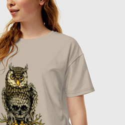 Футболка оверсайз женская Сова с черепом на животе, цвет: миндальный — фото 2