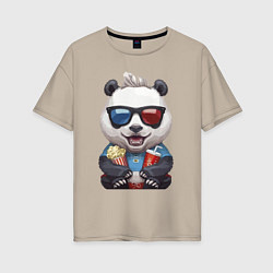 Женская футболка оверсайз Прикольный панда с попкорном и колой