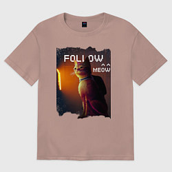 Футболка оверсайз женская STRAY FOLLOW MEOW, цвет: пыльно-розовый