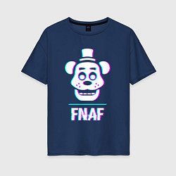 Футболка оверсайз женская FNAF в стиле glitch и баги графики, цвет: тёмно-синий
