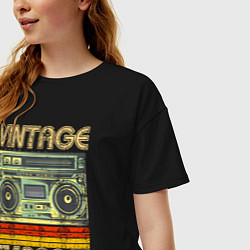Футболка оверсайз женская Винтаж 1988 аудиомагнитофон, цвет: черный — фото 2