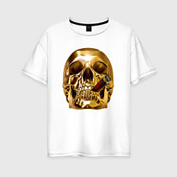 Женская футболка оверсайз Золотой череп с сигарой