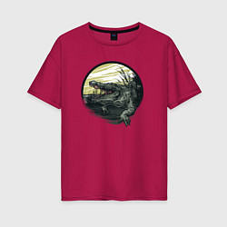 Женская футболка оверсайз Аллигатор в камышах