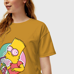 Футболка оверсайз женская Барт Симпсон пьёт лимонад, цвет: горчичный — фото 2