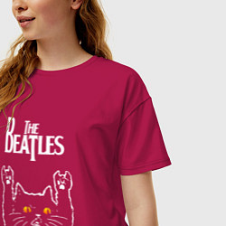 Футболка оверсайз женская The Beatles rock cat, цвет: маджента — фото 2