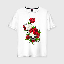 Женская футболка оверсайз Розы окутывают два черепа